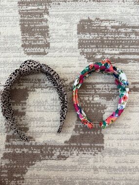 Leopard Print and Floral Knot Headband Duo Like new